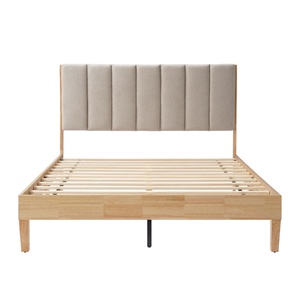 Cama de plataforma tamaño queen moderna y minimalista con cabecero tapizado y estructura de cama en marrón natural para el hogar - Product Image 2