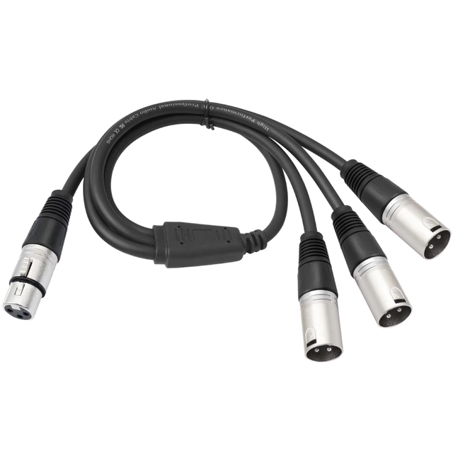 XLR Female 3 XLR Male Splitter Cable 0.6m (2ft) Gold-Plated Connectors Flexible PVC Balanced Microphone Audio Adapter for Stage