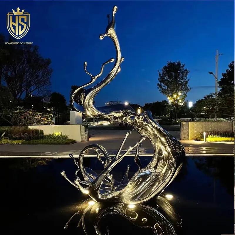 Outdoor Sculpture For Garden and Square Large Modern Stainless Steel Sculpture Metal Abstract Spay Statue Mirror Polished