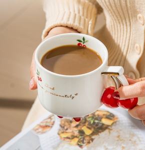 Tasse à thé en porcelaine cerise peinte à la main en 3D, écologique, plaquée or, pour le thé de l'après-midi - Product Image 5