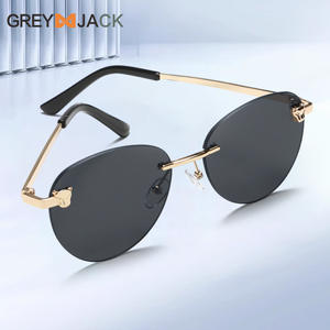 Gafas de sol ovaladas sin marco Grey Jack, metal dorado, unisex, UV400, lentes de PC, gafas de sol clase 2, S2662 - Product Image 2