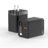 Pengisi daya dinding 3 dalam 1 dengan kabel Tipe C, colokan dinding pengisi daya ponsel bisa ditarik 65W dengan port USB ganda untuk ponsel pintar