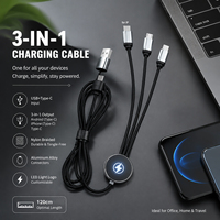 Chargeur de téléphone multi-appareils personnalisé avec éclairage, charge rapide, nylon universel, USB PD 3, 5 en 1, câble avec logo lumineux pour cadeaux promotionnels