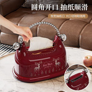 Creative Handbag Style Tissue Box With Silver Chain Handle Milky White Deer Pattern Multipurpose Living Room Desktop Storage - Product Image 5