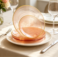 Assiettes à dîner transparentes en ambre de haute qualité, bord doré texturé, ensemble d'assiettes rondes, vaisselle de luxe pour mariage, fête à domicile, banquet