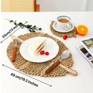 Natural <b>Woven</b> <b>Placemats</b> Round Corn Husk Leaf Shape Straw <b>Woven</b> <b>Placemat</b> Creative Coaster Bowl Mat Handmade Western <b>Placemat</b> - Product Image 5
