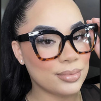 Monturas de anteojos recetados, gafas de ordenador de ojo de gato, gafas de lectura cuadradas de leopardo negro de gran tamaño para mujer, bloqueo de rayos azules