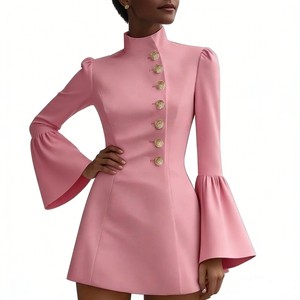 Nouvelle Collection Femme : Robes de Costume Élégantes et Ajustées à Col Montant et Manches Longues, Couleur Unie – Tendance Automne - Product Image 6