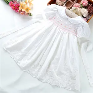 C9129344幼児用ホワイトスモックドレス女の子服無地ピンク夏ブティック子供服卸売