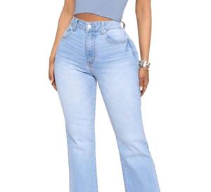 אור כחול מכנסיים מתרחבים מכנסיים זיף בנות ג 'ינס מכנסיים נשים ינס מגפי דחיסה ללבוש בציר - Product Image 4