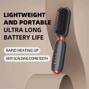Portable sans fil 2-en-1 brosse à cheveux lisseur plaque en céramique à chauffage rapide ion négatif pour la maison hôtel utilisation Source d'alimentation USB - Product Image 4