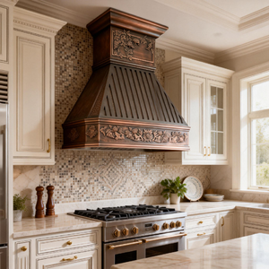 Maßgefertigte Handgefertigte Schwere Kupfer-Dunstabzugshaube mit Handgehämmertem Antik-Patina-Finish Einsatzbereit für Luxus-Villaküchen - Product Image 5