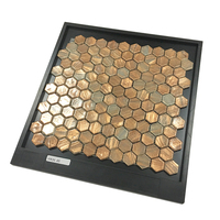 Mosaïque de verre hexagonale dorée et bronze mélangée, petites tuiles pour salle de bain et cuisine