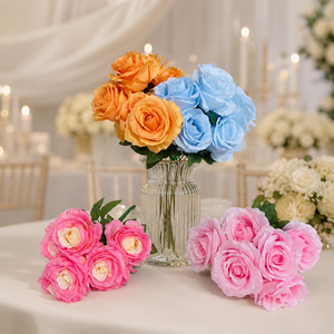 Bouquet de roses artificielles réalistes faites à la main LUYI-Fashion, plusieurs couleurs, pour la décoration de la maison, des fêtes et des mariages, prix de gros - Product Image 5