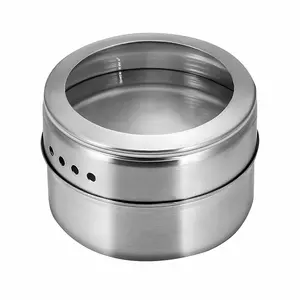 Stainless Steel Spice Jar Sauce Storage Container Pots Lid Pepper Shaker Bottles Magnetic Tin Pot Kitchen Condiment Spice Jar Sp
