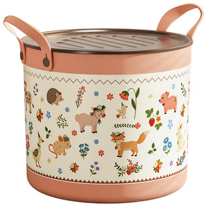 Cartoon Printed <b>Storage</b> Bin Round Large Capacity Household Organizer With Lid For <b>Clothes</b> And Toys - Product Image 3