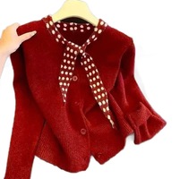Cardigan long à manches longues pour femme, à pois, col écharpe, en maille, à nouer devant, doux, coupe ajustée, décontracté, ouvert devant, chic, vente en gros usine