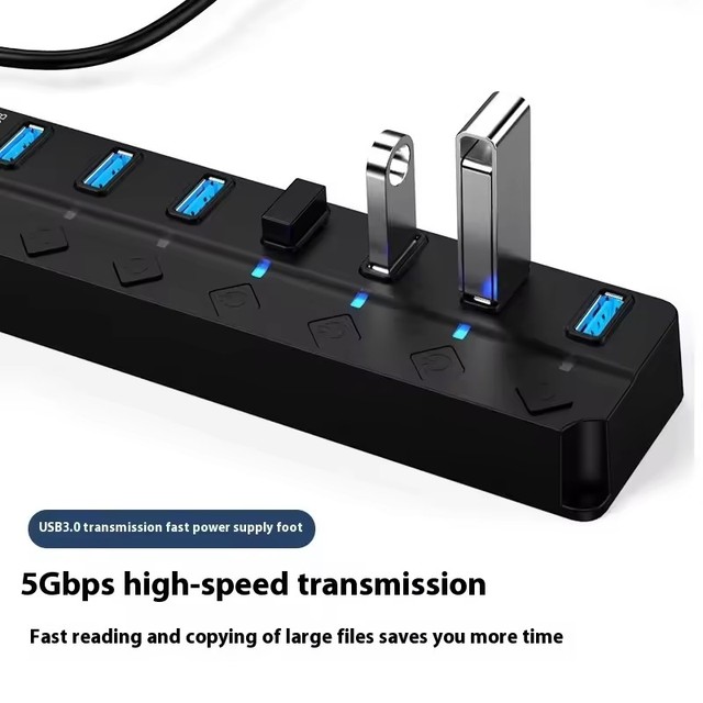 USB Hub 3.0 7Port High-Speed 5Gbps Splitter Modern Style Multiprise Power Adapter with Switch Long Cable Multiple Expander Hub