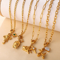2025 nueva moda acero inoxidable 18K chapado en oro budismo enlace geométrico perro oso elefante Animal Cubic Zircon colgante collares