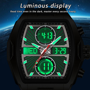 SANDA 6299 Montre pour homme en forme de tonneau à double affichage, plusieurs fuseaux horaires, alarme, montre-bracelet électronique multifonctionnelle étanche - Product Image 6