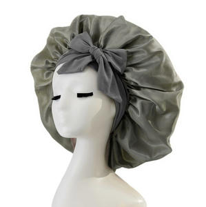 Bonnet en <span class=keywords><strong>satin</strong></span> <span class=keywords><strong>monocouche</strong></span> pour dormir - Bonnets avec bande à nouer, sangles réglables, bonnet de nuit pour femmes aux cheveux bouclés ou tressés - Product Image 4
