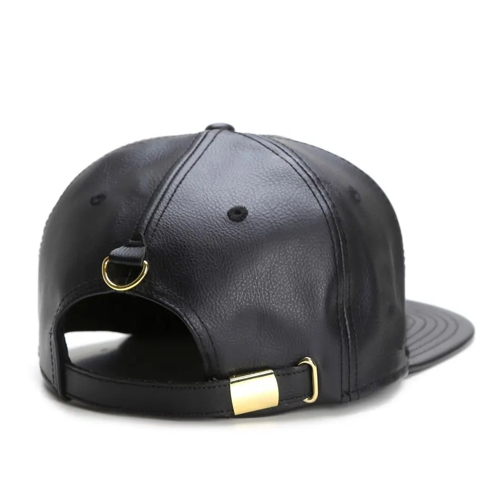 Wholesale Black Leather Snapback Hats/5 panels Leather Snapback Hats