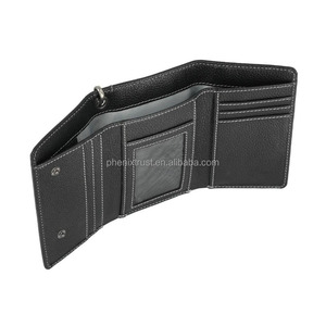 Portefeuille en cuir pour homme, style motard, à trois volets, avec chaîne métallique anti-perte, broderie, porte-cartes en cuir style moto avec porte-clés - Product Image 4