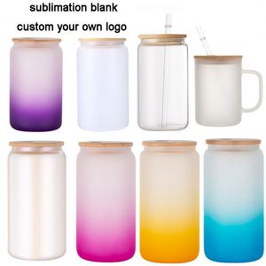 Gobelet en verre dépoli transparent de grande capacité (32oz, 40oz, 50oz) avec poignée et couvercle, pour sublimation, entrepôt USA Chine - Product Image 3