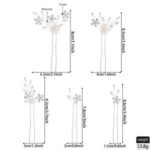 Parure de pinces à cheveux romantiques pour mariée, style bohème, faites à la main, accessoires dorés avec fleurs en argile polymère, perles et cristaux - Product Image 6