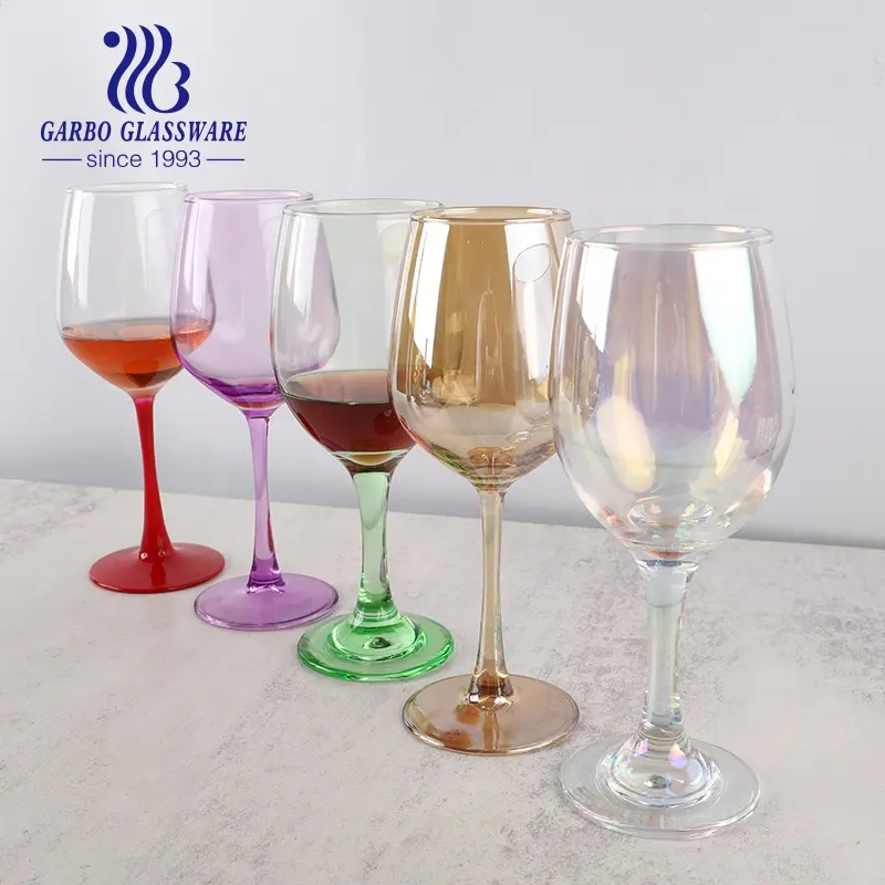 12oz 350ml Colorful colored spray high quality low MOQ red white wine glass stemware goblet for party wedding restaurant