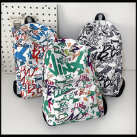 Sac à dos unisexe décontracté style japonais et coréen en nylon, imprimé graffiti, unique, imperméable, 20-37L, en polyester, pour voyage en extérieur