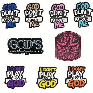 ป้ายปักลายปักเลื่อมขนาดใหญ่และขนาดกลาง ลาย God Don't Play About Me สำหรับตกแต่งหมวก เสื้อ และเสื้อฮู้ด - Product Image 2