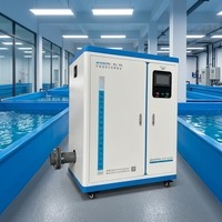 Mobiel RAS waterzuiveringssysteem voor zeewaterkweek, inclusief drukvatpomp en PLC-motor.