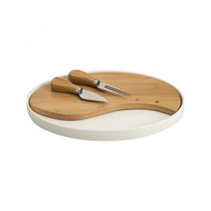 Tabla de Quesos de Porcelana y Bambú con 2 Cuchillos de Queso de Acero Inoxidable - Product Image 1