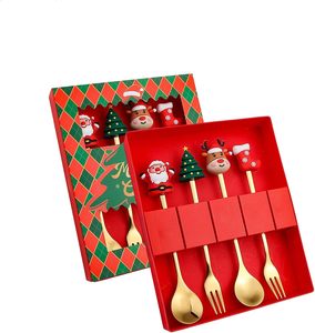 New Design Christmas Cute Coffee Spoon Christmas Gift <b>Box</b> Stainless Steel Spoon Silverware Teaspoons Gold Dessert Spoon Cutlery - Product Image 1