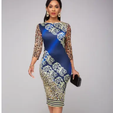 2022 abiti di Design abiti casual da donna colorati con scollo tondo abito manica 3/4 leopardo