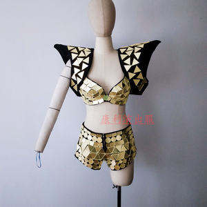 <strong>Shiny</strong> Bling Sequins Bikini Bra + <strong>Shorts</strong> 2 Piece Set Women Exotic Dancewear Outfit Set Club Show Singer Stage Performance Costume - Product Image 3