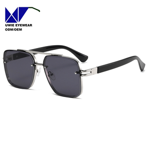 Lunettes <span class=keywords><strong>de</strong></span> soleil <span class=keywords><strong>de</strong></span> luxe unisexe 2024, monture métallique, verres carrés dégradés surdimensionnés, protection UV400, monture intégrale noire - Product Image 1