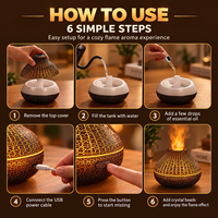 Diffuseur d'huiles essentielles portable à aromathérapie avec effet de flamme 3D