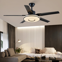 Ventilateur de plafond LED moderne de haute qualité à 5 pales en fer, moteur CC, 52 pouces, télécommande, 6 vitesses