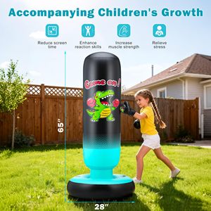 Saco de Boxeo Inflable de Dinosaurio Premium para Niños, 48 Pulgadas, Set de Entrenamiento de Boxeo Estable para Edades de 3 a 6 Años, Juguete de Karate y Taekwondo, Regalo - Product Image 2
