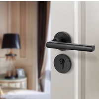 Serrure de porte de chambre magnétique silencieuse noire à grandes touches, poignée de porte de type divisé, ensemble complet pour portes en bois, modèle universel, un ensemble complet