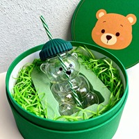 Gobelet en verre borosilicate à haute teneur en borosilicate avec paille, motif ours de Noël mignon, cadeau de Noël en verre, vente en gros