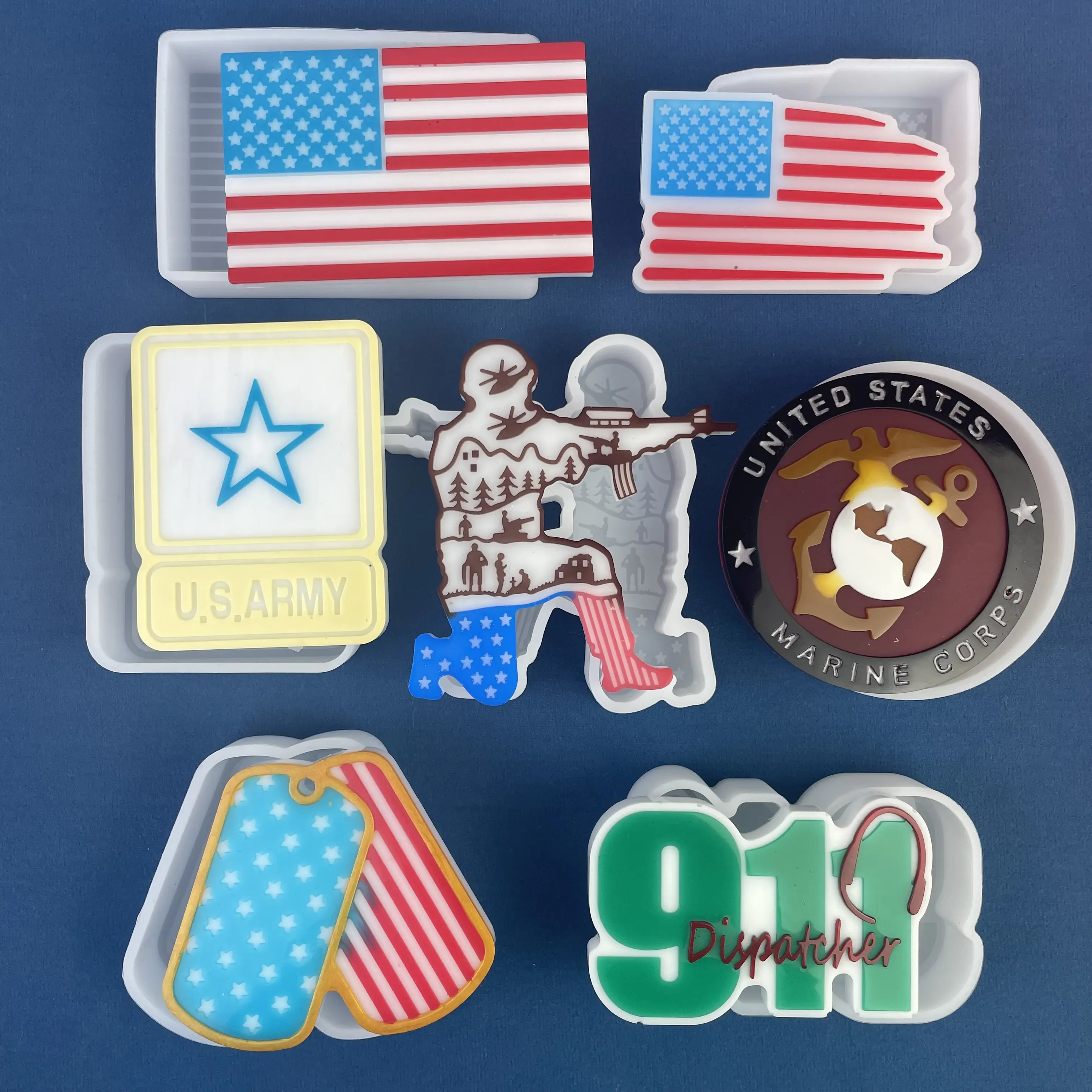 संयुक्त राज्य अमेरिका ध्वज सैनिक हमें सेना के कुत्ते टैग 911 डिस्कचर समुद्री सिलिकॉन सुगंध वाली कार फ्रीशीली मोमबत्ती मोल्ड