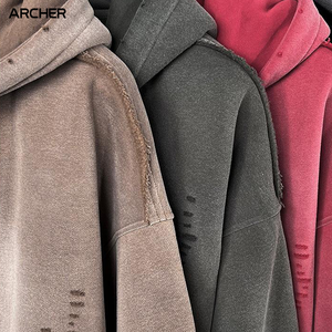 Sweat-shirt à capuche décontracté pour <span class=keywords><strong>homme</strong></span> de la <span class=keywords><strong>marque</strong></span> <span class=keywords><strong>Streetwear</strong></span> High Street, avec motif singe pulvérisé, technique de lavage, bordure lâche et fermeture éclair - Product Image 5