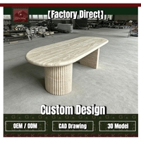 Table à manger ovale en travertin super blanc GOLDKING, table à piétement cannelé, mobilier design OEM ODM