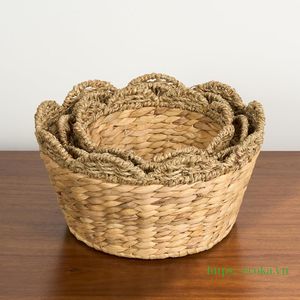 Ecoka Multifunction <b>Woven</b> Scalloped Rattan Round Eco-Friendly Storage <b>Basket</b> for Clothing High Quality From Vietnam - Product Image 4