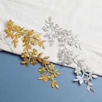 Patch brodé feuille de vigne, applique florale décorative, style chinois, pour robe de mariée, vêtements de mariée, décoration brodée