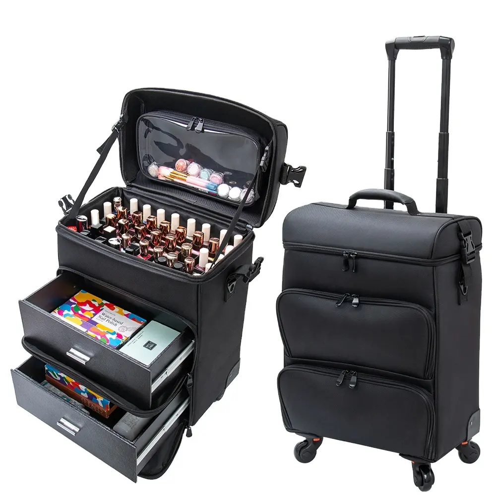 Amazon customized beauty nail salon traveling wheels folding nail case beauty salon manicure table Suitcase