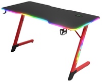 Escritorio para Juegos en Forma de Z, Superficie de Madera MDF de 18 mm de Grosor, Patas Laterales Completas, Puertos USB, Iluminación LED RGB, Portavasos, Gancho para Auriculares
